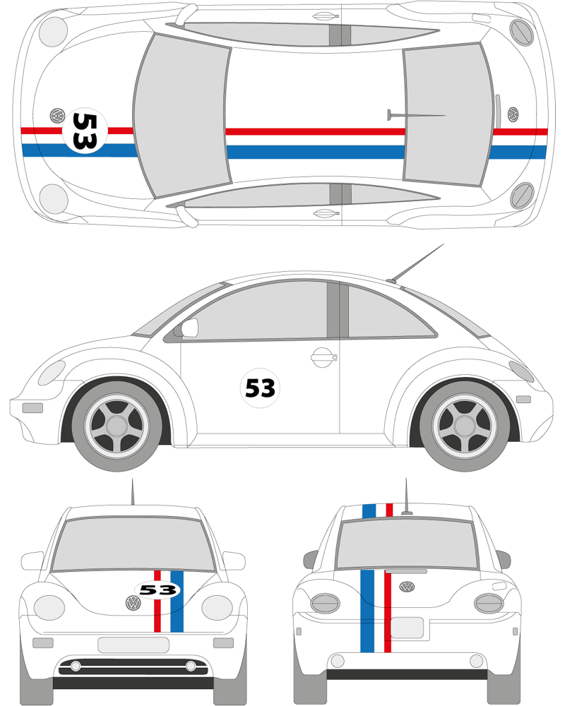 Stickerset VW Beetle VW Käfer Herbie Nr.53 Design