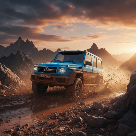 Mercedes G-Klasse W463 in George Russell Blau – Off-Road Lifestyle Shot