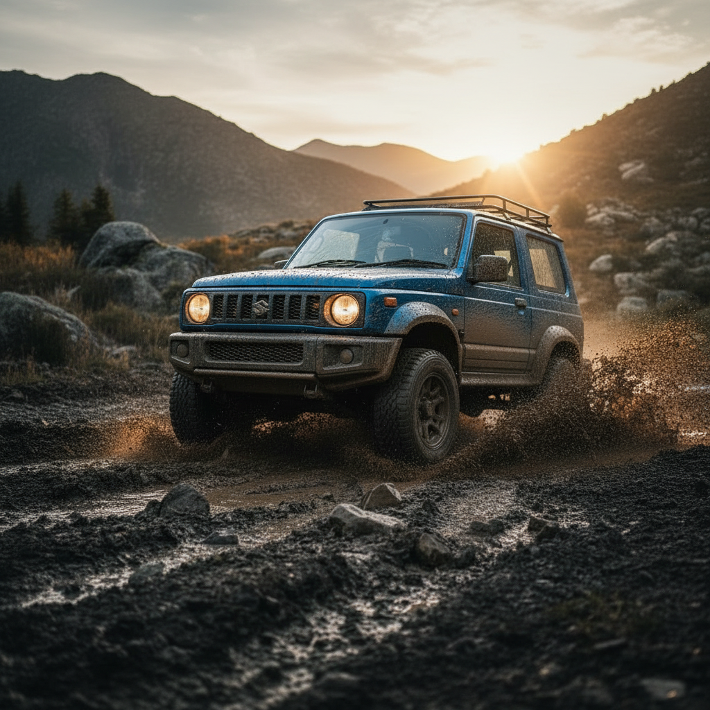 Isuzu Trooper in George Russell Blau – Off-Road Lifestyle Shot